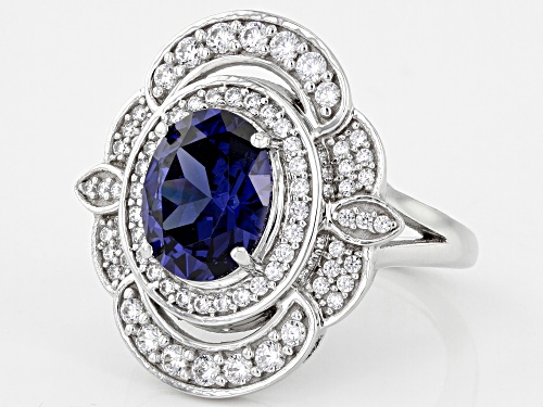 Bella Luce ® Esotica™ 5.57ctw Tanzanite And White Diamond Simulants Rhodium Over Silver Ring - Size 8