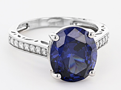 Bella Luce ® Esotica™ 8.66ctw Tanzanite And White Diamond Simulants Rhodium Over Silver Ring - Size 11