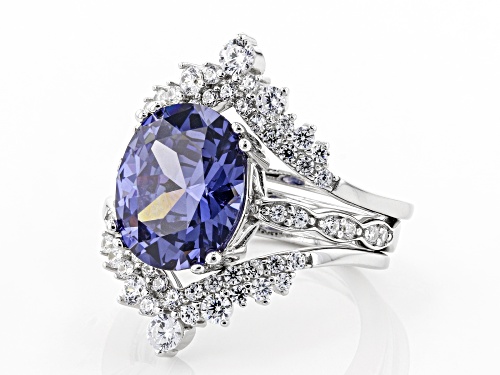 Bella Luce® Esotica™ Tanzanite and White Diamond Simulants Platinum Over Sterling Ring With Bands - Size 12