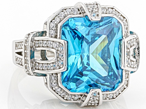 Bella Luce ® Esotica™ 11.31ctw Neon Apatite And White Diamond Simulants Rhodium Over Silver Ring - Size 8