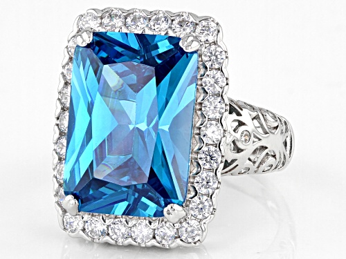 Bella Luce ® Esotica™ 12.90ctw Neon Apatite And White Diamond Simulants Rhodium Over Silver Ring - Size 7