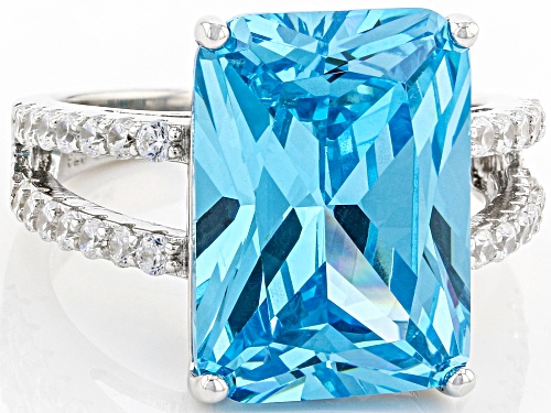 Bella Luce® Esotica™ 10.64ctw Neon Apatite And White Diamond Simulants Rhodium Over Silver Ring - Size 8