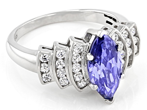 Bella Luce ® Esotica™ 3.55ctw Tanzanite And White Diamond Simulants Rhodium Over Silver Ring - Size 10