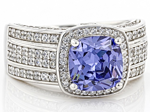 Bella Luce® Esotica™ 5.42ctw Tanzanite and White Diamond Simulants Rhodium Over Sterling Silver Ring - Size 8