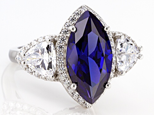 Bella Luce® Esotica™ 10.30ctw Tanzanite and White Diamond Simulants Rhodium Over Silver Ring - Size 5