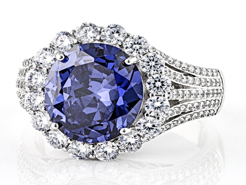 Bella Luce® Esotica™ 8.92ctw Tanzanite And White Diamond Simulants Platinum Over Silver Ring - Size 5