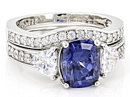 Bella Luce® Esotica™ 4.26ctw Tanzanite and White Diamond Simulants Platinum Over Silver 2 Ring Set - Size 11