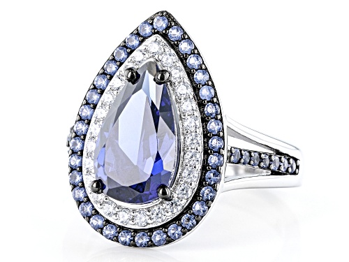 Bella Luce® 4.61ctw Esotica™ Tanzanite and White Diamond Simulants Rhodium Over Silver Ring - Size 11