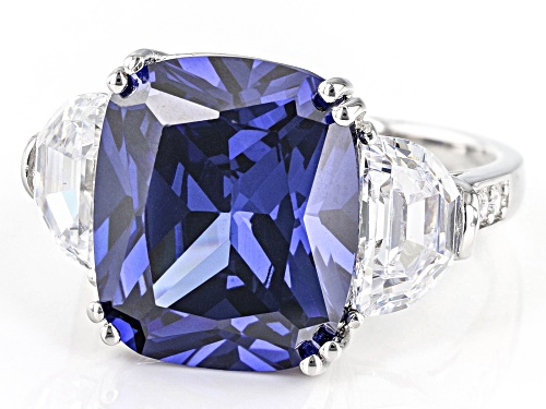 Bella Luce® Esotica™ 19.09ctw Tanzanite And White Diamond Simulants Rhodium Over Silver Ring - Size 6