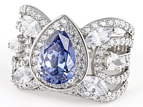 Bella Luce® Esotica™ 5.88ctw Tanzanite And White Diamond Simulants Rhodium Over Sterling Silver Ring - Size 6