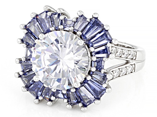 Bella Luce® Esotica™ 9.36ctw Tanzanite And White Diamond Simulants Rhodium Over Sterling Silver Ring - Size 9