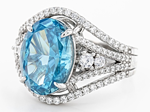 Bella Luce® Esotica™ 11.69ctw Neon Apatite And White Diamond Simulants Rhodium Over Silver Ring - Size 5
