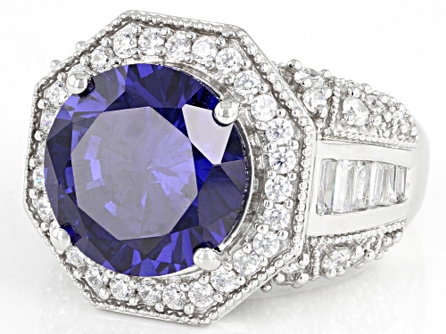 Bella Luce® Esotica™ 12.90ctw Tanzanite And White Diamond Simulants Platinum Over Silver Ring - Size 5