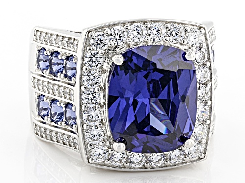 Bella Luce® Esotica™ 12.24ctw Tanzanite And White Diamond Simulants Rhodium Over Silver Ring - Size 5