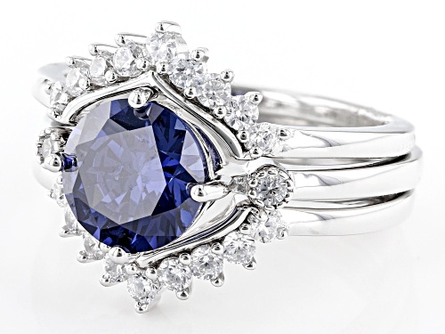 Bella Luce® Esotica™ 4.46ctw Tanzanite And White Diamond Simulants Rhodium Over Silver 3 Ring Set - Size 10