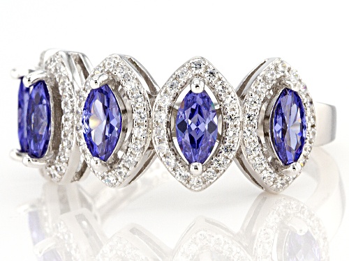 Bella Luce® Esotica™ 2.86ctw Tanzanite And White Diamond Simulants Rhodium Over Sterling Silver Ring - Size 7