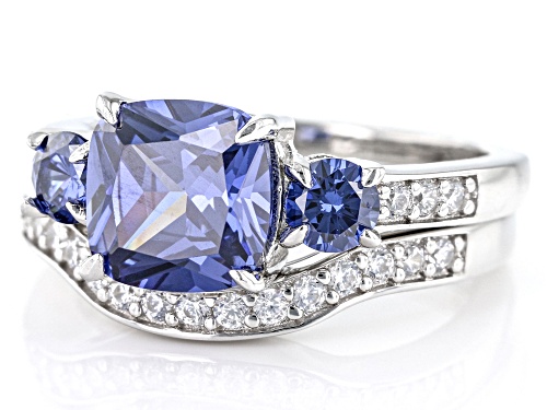Bella Luce® Esotica™ 5.12ctw Tanzanite And White Diamond Simulants Platinum Over Silver 2 Ring Set - Size 10
