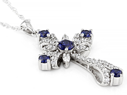Bella Luce® Esotica™ 2.85ctw Tanzanite And White Diamond Simulants Rhodium Over Silver Cross Pendant