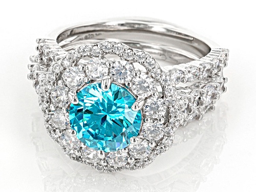 Bella Luce® Esotica™ 7.62ctw Neon Apatite And White Diamond Simulants Rhodium Over Silver Ring Set - Size 7
