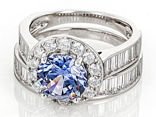 Bella Luce® Esotica™ 6.71ctw Tanzanite And White Dimond Simulants Rhodium Over Silver Ring Set - Size 8
