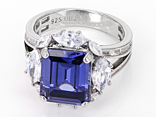 Bella Luce® Esotica™ 17.82ctw Tanzanite And White Diamond Simulants Rhodium Over Silver Ring - Size 7