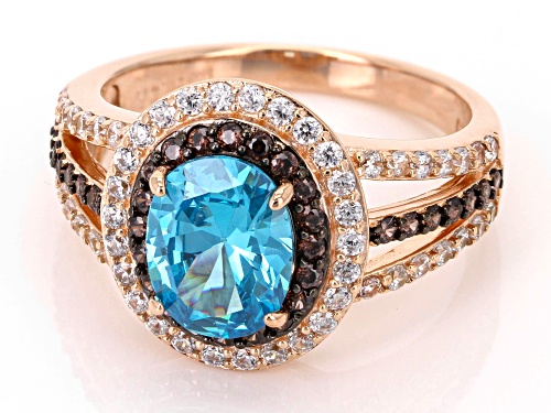 Bella Luce® Esotica™ 5.01ctw Neon Apatite, Mocha, And White Diamond Simulants Eterno™ Rose Ring - Size 5