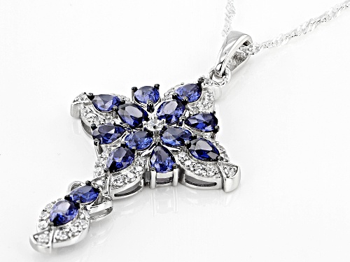 Bella Luce® Esotica™3.60ctw Tanzanite And Dia Simulants Rhodium Over Silver Cross Pendant With Chain