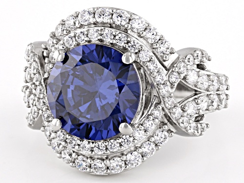 Bella Luce® Esotica™ 7.70ctw Tanzanite And White Diamond Simulants Rhodium Over Sterling Silver Ring - Size 8