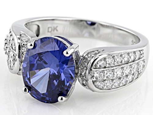 Bella Luce® Esotica™ 5.45ctw Tanzanite And White Diamond Simulants Rhodium Over Sterling Silver Ring - Size 9