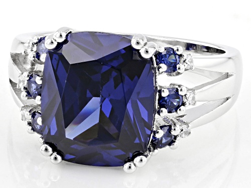 Bella Luce® Esotica™ 10.04ctw Tanzanite And White Diamond Simulants Rhodium Over Silver Ring - Size 11