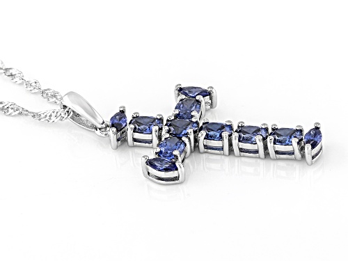 Bella Luce® Esotica™ 2.60ctw Tanzanite Simulant Rhodium Over Sterling Silver Cross Pendant