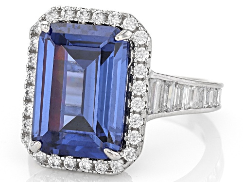 Bella Luce® Esotica™ 15.56ctw Tanzanite And White Diamond Simulants Rhodium Over Silver Ring - Size 8