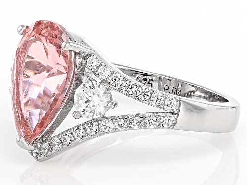 Bella Luce® Esotica™ 3.57ctw Morganite & White Diamond Simulants Rhodium Over Silver Ring - Size 5