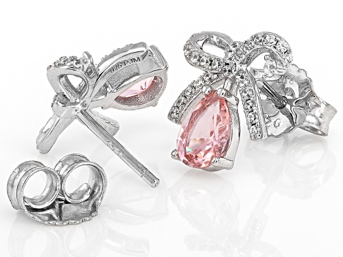 Bella Luce® Esotica™ Morganite And White Diamond Simulants Rhodium Over Sterling Silver Bow Earrings