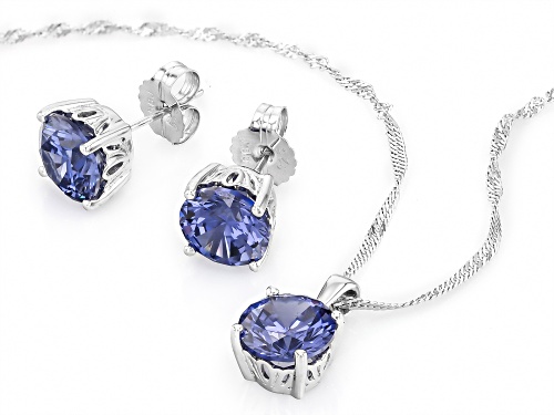 Bella Luce® Esotica™ Tanzanite Simulant Rhodium Over Sterling Silver Pendant with Chain and Earrings