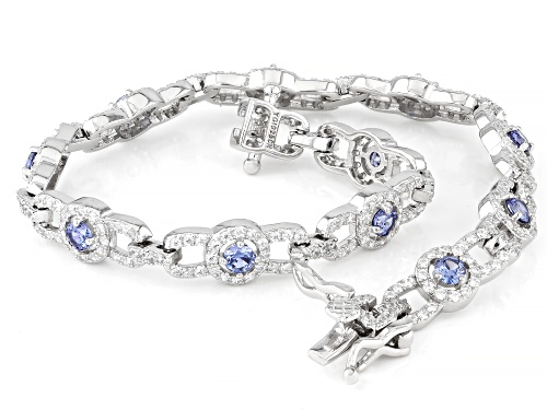 Bella Luce® Esotica™ 5.32ctw Tanzanite And White Diamond Simulants Rhodium Over Silver Bracelet - Size 8