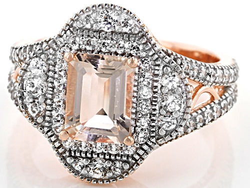 1.09ct Emerald Cut Cor-De-Rosa Morganite™ with 1.15ctw Round White Zircon 10k Rose Gold Ring - Size 7