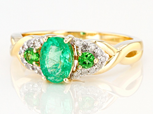 .60ct Ethiopian Emerald With .15ctw Tsavorite And .10ctw White Diamonds 10k Yellow Gold Ring - Size 8