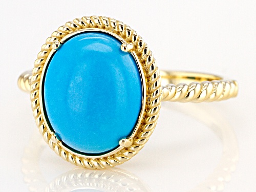 11x9mm Oval Cabochon Sleeping Beauty Turquoise 10k Yellow Gold Ring - Size 7