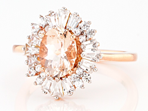 .94ct Oval Cor De Rosa Morganite™ With 1.19ctw  Baguette & Round White Zircon 10k Rose Gold Ring - Size 8