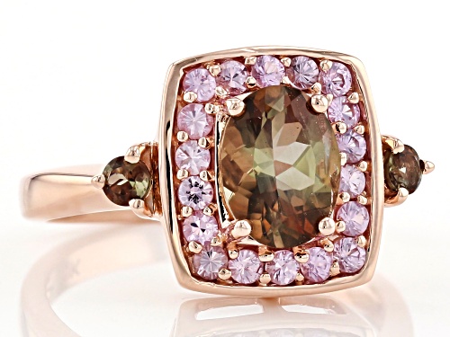 1.11ctw Oval And Round Andalusite With .41ctw Round Pink Sapphire 10k Rose Gold Ring - Size 7