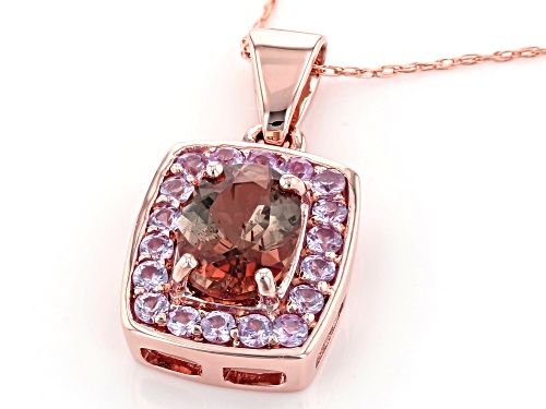 .99ct Oval Andalusite With .41ctw Round Pink Sapphire 10k Rose Gold Pendant With Chain