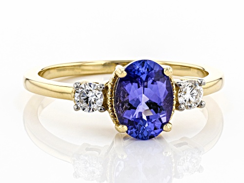 1.28ct Oval Tanzanite With .19ctw Round Lab-Grown Diamonds 14k Yellow Gold Ring - Size 4