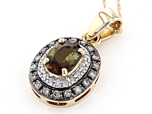 .60ct Andalusite With .13ctw Champagne & .06ctw White Diamond Accent 10k Yellow Gold Pendant W/Chain