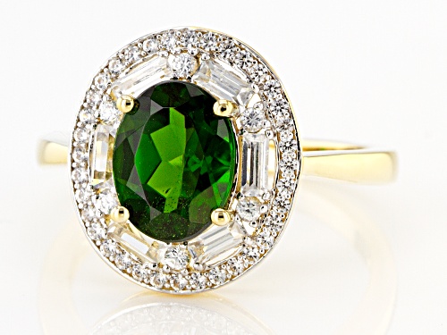 1.63ct Oval Russian Chrome Diopside With .78ctw Baguette & Round White Zircon 10k Yellow Gold Ring - Size 8