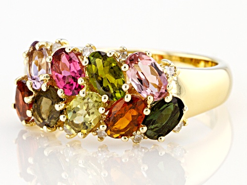 1.85ctw Oval Mixed-Color Tourmaline With .08ctw Round White Diamond Accent 10k Yellow Gold Band Ring - Size 7