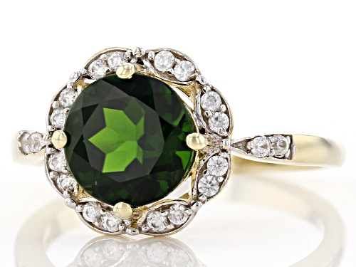 1.70ct Round Chrome Diopside Solitaire With .29ctw Round White Zircon 10k Yellow Gold Ring - Size 7