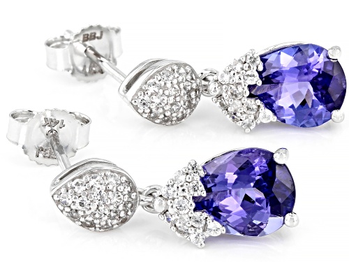 2.21ctw Pear Shape Tanzanite with .30ctw White Zircon Rhodium Over 14k White Gold Dangle Earrings