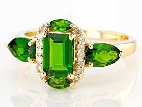 1.70ctw Mixed Chrome Diopside With .10ctw Round White Diamond 10k Yellow Gold Ring - Size 12