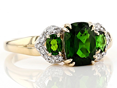 1.61ctw Chrome Diopside With .09ctw White Diamond Accent 3-Stone 10k Yellow Gold Ring - Size 7